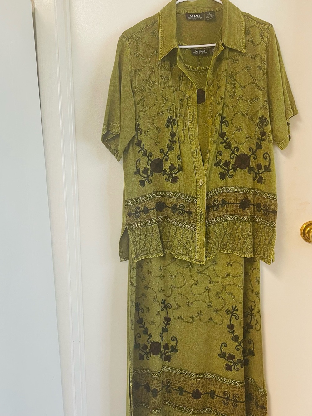 MPH Olive Green Embroidered Maxi Dress Set